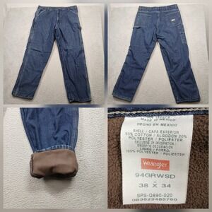 Wrangler Fleece Lined Jeans Men's 38x34 Blue Denim Workwear Warm